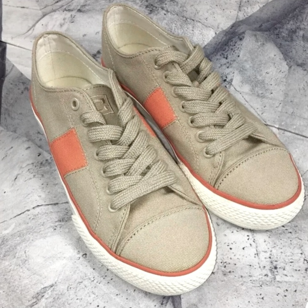 Chaps Ralph Lauren Khaki Tan And Orange Canvas Sneakers Size 9